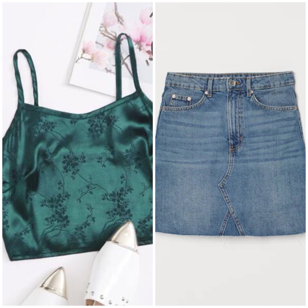 Set of two - tank top/blouse and denim skirt